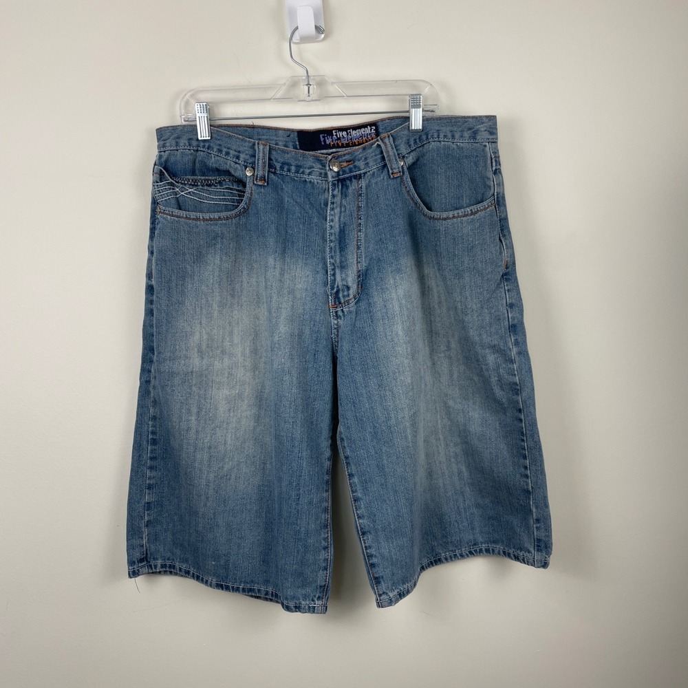 Five Elementz Mens W40 Baggy Denim Shorts Light Wash Y2K Streetwear‎ Blue Jeans